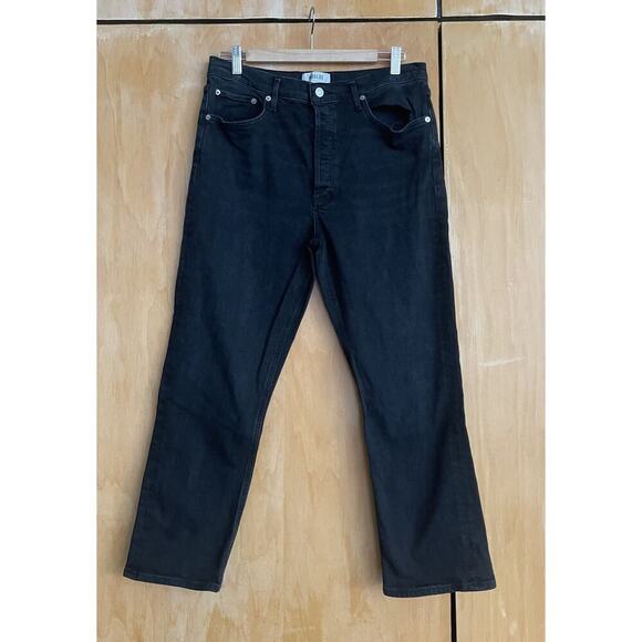 AGOLDE RILEY High Rise Straight Leg Cropped Black Stretch Denum Jeans Size 31 - Picture 4 of 6